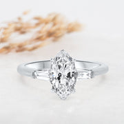 Noah James Jewellers Manchester Engagement Ring Iris Marquise Cut and Tapered Baguette Engagement Ring Platinum Lab Grown Diamond Moissanite