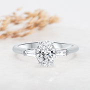 Noah James Jewellers Manchester Engagement Ring Iris Oval Cut and Tapered Baguette Engagement Ring Platinum Lab Grown Diamond Moissanite