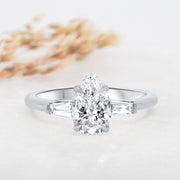 Noah James Jewellers Manchester Engagement Ring Iris Pear Shape and Tapered Baguette Engagement Ring Platinum Lab Grown Diamond Moissanite