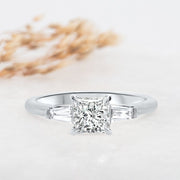 Noah James Jewellers Manchester Engagement Ring Iris Princess Cut and Tapered Baguette Engagement Ring Platinum Lab Grown Diamond Moissanite
