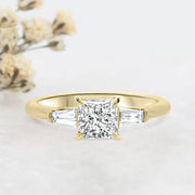 Noah James Jewellers Manchester Engagement Ring Iris Princess Cut and Tapered Baguette Engagement Ring Yellow Gold Lab Grown Diamond Moissanite