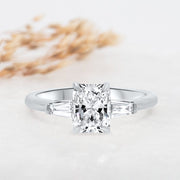 Noah James Jewellers Manchester Engagement Ring Iris Radiant Cut and Tapered Baguette Engagement Ring Platinum Lab Grown Diamond Moissanite