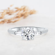 Noah James Jewellers Manchester Engagement Ring Iris Round Brilliant Cut and Tapered Baguette Engagement Ring Platinum Lab Grown Diamond Moissanite