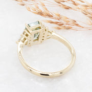 Noah James Jewellers Manchester In Stock Engagement Ring Juliet Radiant Cut Green Lab Grown Diamond Engagement Ring with fancy cluster shoulders 18ct yellow gold 1.50ct Lab Grown Diamond Moissanite