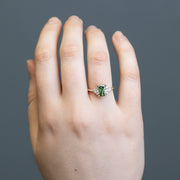 Noah James Jewellers Manchester In Stock Engagement Ring Juliet Radiant Cut Green Lab Grown Diamond Engagement Ring with fancy cluster shoulders 18ct yellow gold 1.50ct Lab Grown Diamond Moissanite