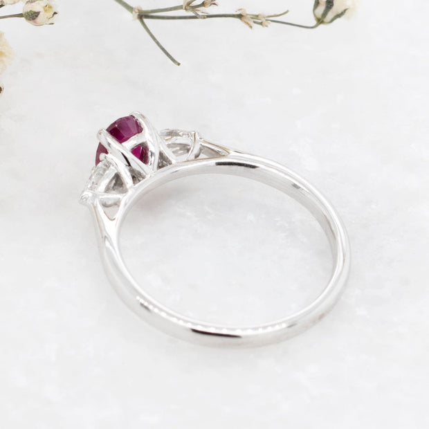 Noah James Jewellers Manchester In Stock Coloured Stone Ring Luna Oval Cut Ruby and Pear Shape Diamond Ring Lab Grown Diamond Moissanite