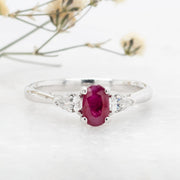 Noah James Jewellers Manchester In Stock Coloured Stone Ring Luna Oval Cut Ruby and Pear Shape Diamond Ring Lab Grown Diamond Moissanite