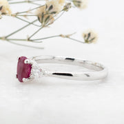 Noah James Jewellers Manchester In Stock Coloured Stone Ring Luna Oval Cut Ruby and Pear Shape Diamond Ring Lab Grown Diamond Moissanite