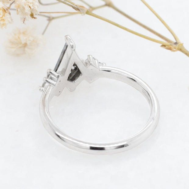 Noah James Jewellers Manchester In Stock Engagement Ring Lykke Kite Shape Salt and Pepper Diamond Trefoil Cluster Ring Platinum Lab Grown Diamond Moissanite