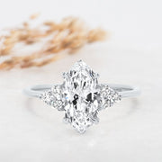 Noah James Jewellers Manchester Engagement Ring Margot Marquise and Round Brilliant Cut Trefoil Shoulder Engagement Ring Platinum Lab Grown Diamond Moissanite