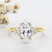 Noah James Jewellers Manchester Engagement Ring Margot Marquise and Round Brilliant Cut Trefoil Shoulder Engagement Ring Yellow Gold Lab Grown Diamond Moissanite