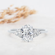 Noah James Jewellers Manchester Engagement Ring Margot Oval and Round Brilliant Cut Trefoil Shoulder Engagement Ring Platinum Lab Grown Diamond Moissanite