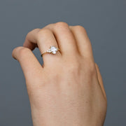 Noah James Jewellers Manchester Engagement Ring Margot Oval and Round Brilliant Cut Trefoil Shoulder Engagement Ring Yellow Gold Lab Grown Diamond Moissanite