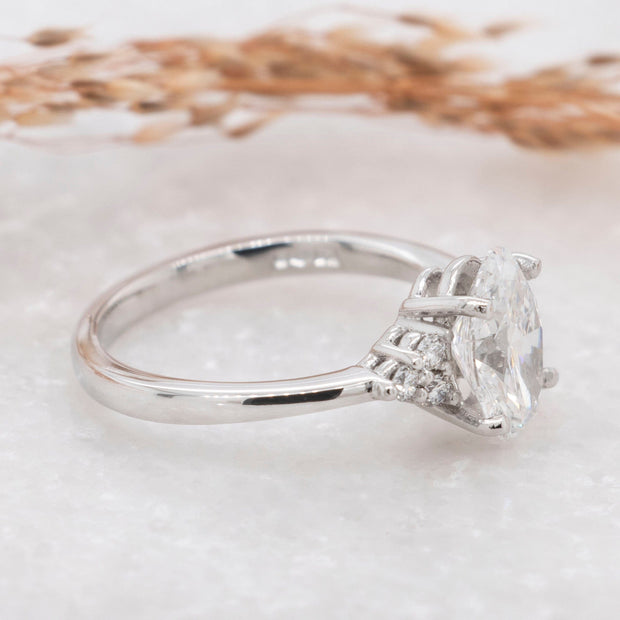 Noah James Jewellers Manchester In Stock Engagement Ring Margot Oval Cut Lab Grown Diamond Solitaire Engagement Ring With Trefoil Shoulders 1.50ct Lab Grown Diamond Moissanite