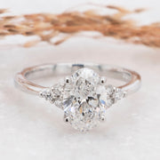 Noah James Jewellers Manchester In Stock Engagement Ring Margot Oval Cut Lab Grown Diamond Solitaire Engagement Ring With Trefoil Shoulders 1.50ct Lab Grown Diamond Moissanite