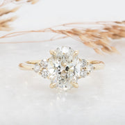 Noah James Jewellers Manchester In Stock Engagement Ring Margot Oval Cut Trefoil Shoulder Lab Grown Diamond Engagement Ring 2.00ct 18ct Yellow Gold Lab Grown Diamond Moissanite