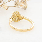 Noah James Jewellers Manchester In Stock Engagement Ring Margot Oval Cut Yellow Lab Grown Diamond Engagement Ring With Trefoil Shoulders 18ct yellow gold 1.50ct Lab Grown Diamond Moissanite