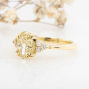 Noah James Jewellers Manchester In Stock Engagement Ring Margot Oval Cut Yellow Lab Grown Diamond Engagement Ring With Trefoil Shoulders 18ct yellow gold 1.50ct Lab Grown Diamond Moissanite