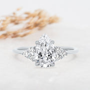 Noah James Jewellers Manchester Engagement Ring Margot Pear and Round Brilliant Cut Trefoil Shoulder Engagement Ring Platinum Lab Grown Diamond Moissanite