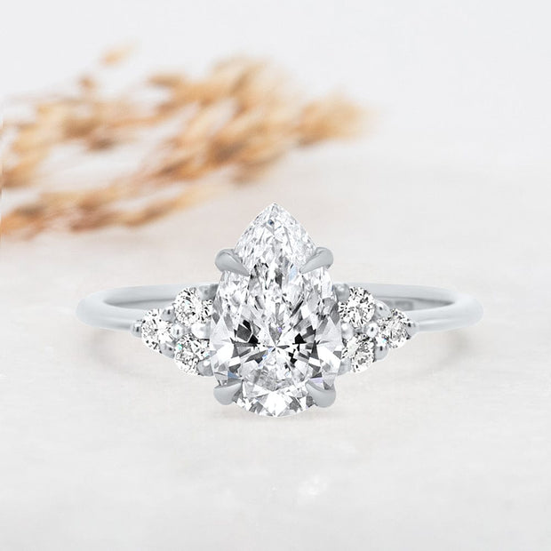 Noah James Jewellers Manchester Engagement Ring Margot Pear and Round Brilliant Cut Trefoil Shoulder Engagement Ring Platinum Lab Grown Diamond Moissanite