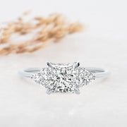 Noah James Jewellers Manchester Engagement Ring Margot Princess and Round Brilliant Cut Trefoil Shoulder Engagement Ring Platinum Lab Grown Diamond Moissanite