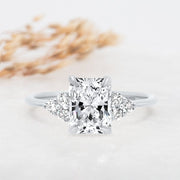 Noah James Jewellers Manchester Engagement Ring Margot Radiant and Round Brilliant Cut Trefoil Shoulder Engagement Ring Platinum Lab Grown Diamond Moissanite