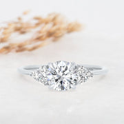 Noah James Jewellers Manchester Engagement Ring Margot Round Brilliant Cut Trefoil Shoulder Engagement Ring Platinum Lab Grown Diamond Moissanite