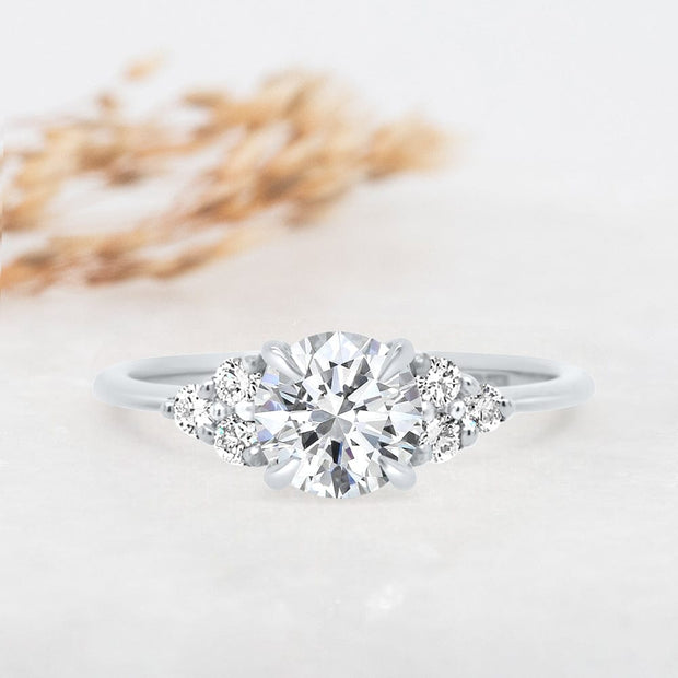 Noah James Jewellers Manchester Engagement Ring Margot Round Brilliant Cut Trefoil Shoulder Engagement Ring Platinum Lab Grown Diamond Moissanite