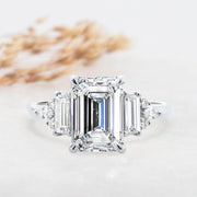 Noah James Jewellers Manchester Engagement Ring Platinum Melissa Emerald Cut Fancy Baguette Cluster Shoulder Engagement Ring Platinum Lab Grown Diamond Moissanite