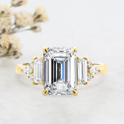 Noah James Jewellers Manchester Engagement Ring Melissa Emerald Cut Fancy Baguette Cluster Shoulder Engagement Ring Yellow Gold Lab Grown Diamond Moissanite