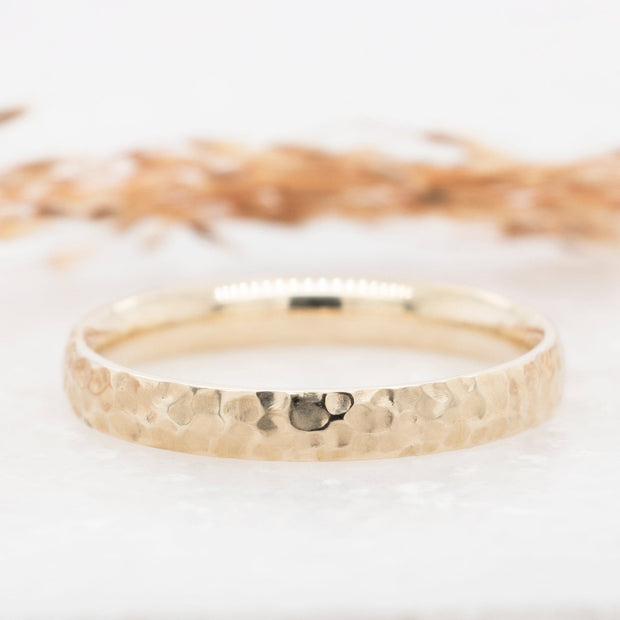 Noah James Jewellers Manchester Bespoke Gallery BESPOKE 9CT YELLOW GOLD HAMMERED FINISH WEDDING BAND Lab Grown Diamond Moissanite