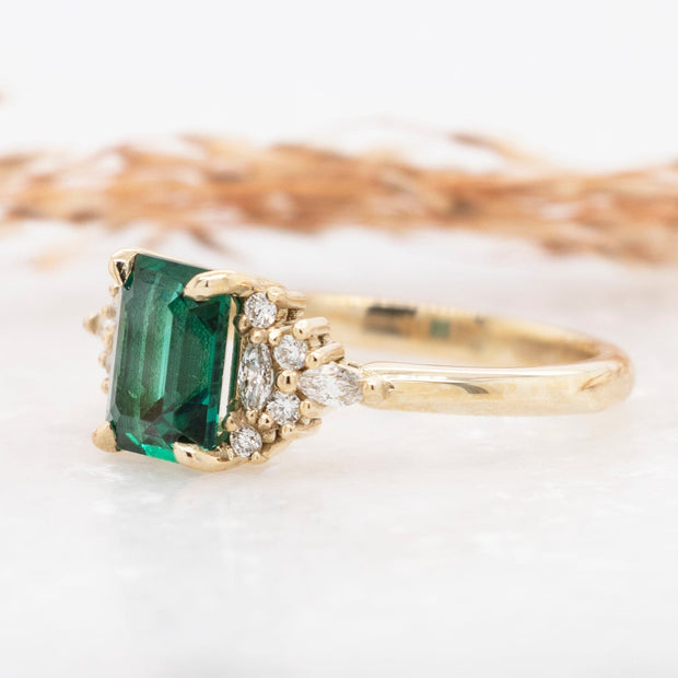 Noah James Jewellers Manchester Bespoke Gallery BESPOKE EMERALD AND DIAMOND 18CT YELLOW GOLD ENGAGEMENT RING Lab Grown Diamond Moissanite