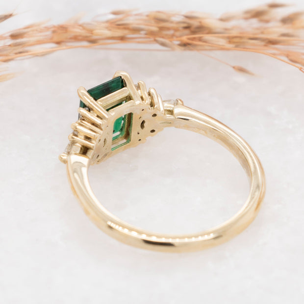 Noah James Jewellers Manchester Bespoke Gallery BESPOKE EMERALD AND DIAMOND 18CT YELLOW GOLD ENGAGEMENT RING Lab Grown Diamond Moissanite