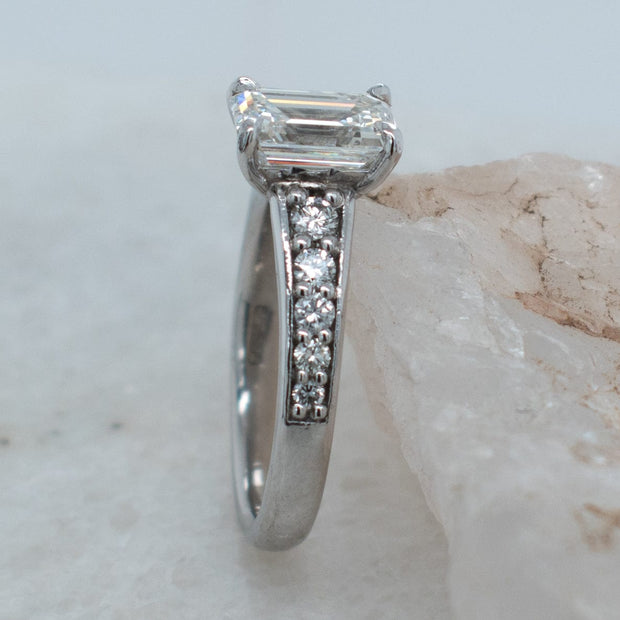 Noah James Jewellers Manchester Bespoke Gallery BESPOKE EMERALD CUT platinum engagement ring Lab Grown Diamond Moissanite