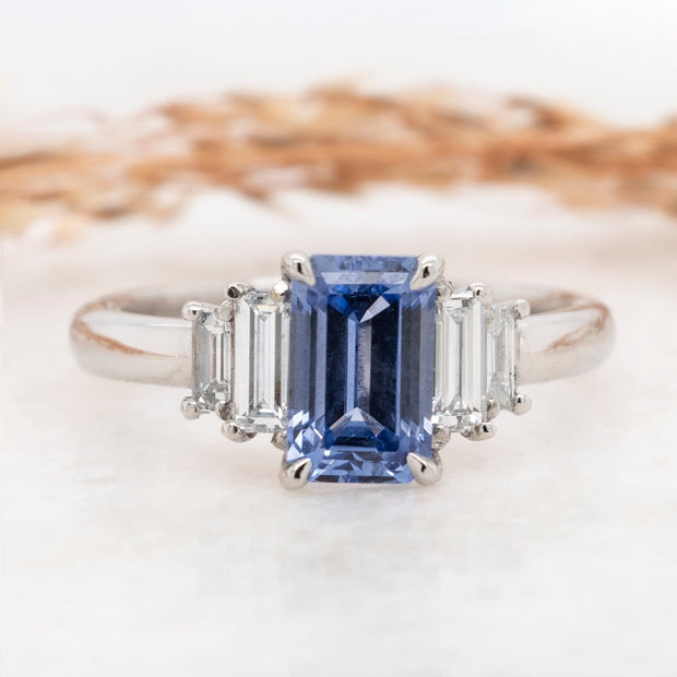 Noah James Jewellers Manchester Bespoke Gallery BESPOKE EMERALD CUT SAPPHIRE ENGAGEMENT RING Lab Grown Diamond Moissanite