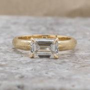 Noah James Jewellers Manchester Bespoke Gallery BESPOKE ENERALD CUT EAST WEST SET SOLITAIRE YELLOW GOLD ENGAGEMENT RING Lab Grown Diamond Moissanite