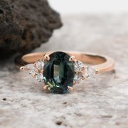 Noah James Jewellers Manchester Bespoke Gallery BESPOKE GREEN SAPPHIRE ROSE GOLD ENGAGEMENT RING Lab Grown Diamond Moissanite