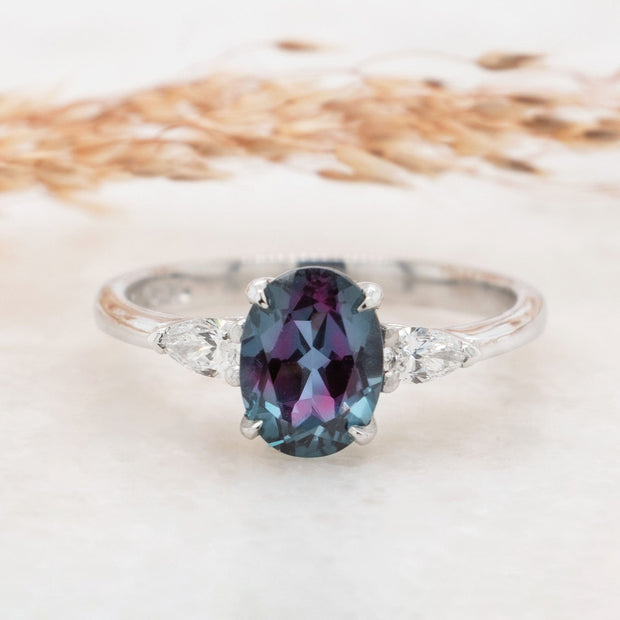 Noah James Jewellers Manchester Bespoke Gallery BESPOKE OVAL ALEXANDRITE PLATINUM ENGAGEMENT RING Lab Grown Diamond Moissanite