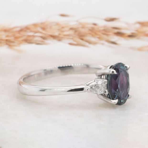 Noah James Jewellers Manchester Bespoke Gallery BESPOKE OVAL ALEXANDRITE PLATINUM ENGAGEMENT RING Lab Grown Diamond Moissanite