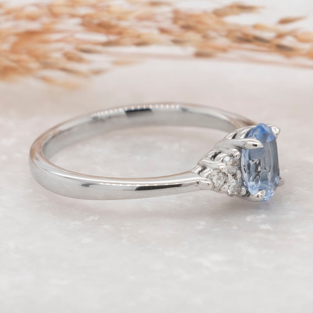 Noah James Jewellers Manchester Bespoke Gallery BESPOKE OVAL AQUAMARINE AND DIAMOND ENGAGEMENT RING Lab Grown Diamond Moissanite