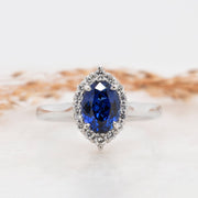 Noah James Jewellers Manchester Bespoke Gallery BESPOKE OVAL SAPPHIRE ENGAGEMENT RING WITH HALO SETTING Lab Grown Diamond Moissanite