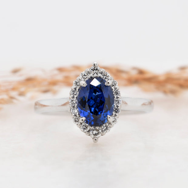 Noah James Jewellers Manchester Bespoke Gallery BESPOKE OVAL SAPPHIRE ENGAGEMENT RING WITH HALO SETTING Lab Grown Diamond Moissanite