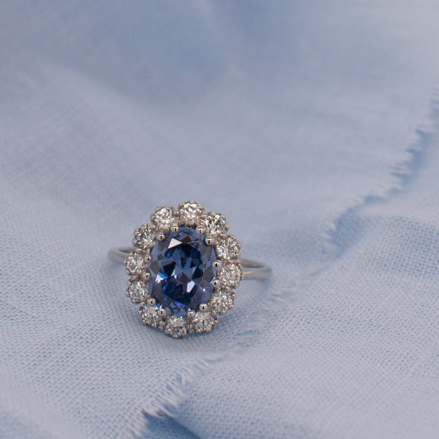 Noah James Jewellers Manchester Bespoke Gallery BESPOKE SAPPHIRE HALO PLATINUM RING Lab Grown Diamond Moissanite