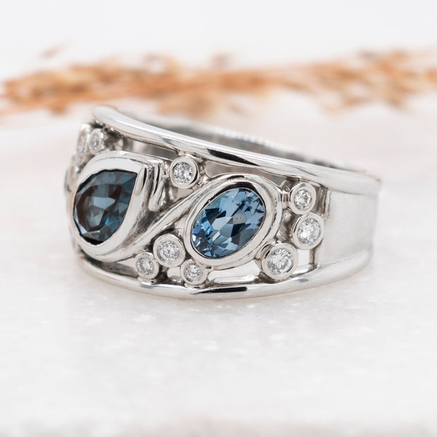 Noah James Jewellers Manchester Bespoke Gallery BESPOKE TOPAZ AND AQUAMARINE DRESS RING Lab Grown Diamond Moissanite