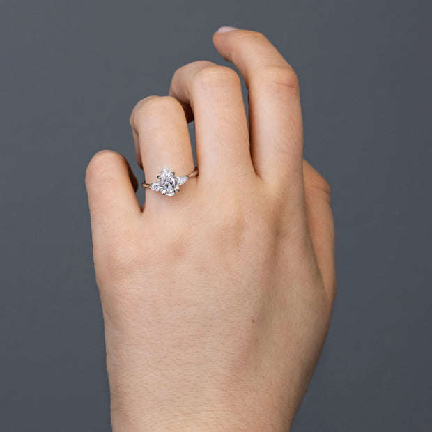 Noah James Jewellers Manchester Engagement Ring Flora 3 Stone Pear Shape Engagement Ring Platinum Lab Grown Diamond Moissanite