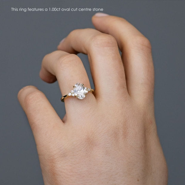 Noah James Jewellers Manchester Engagement Ring Margot Oval and Round Brilliant Cut Trefoil Shoulder Engagement Ring Platinum Lab Grown Diamond Moissanite
