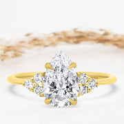 Noah James Jewellers Manchester Engagement Ring Margot Pear and Round Brilliant Cut Trefoil Shoulder Engagement Ring Yellow Gold Lab Grown Diamond Moissanite