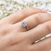 Noah James Jewellers Manchester Engagement Ring Thalia Emerald Cut East West Claw Set Solitaire Engagement Ring Platinum Lab Grown Diamond Moissanite