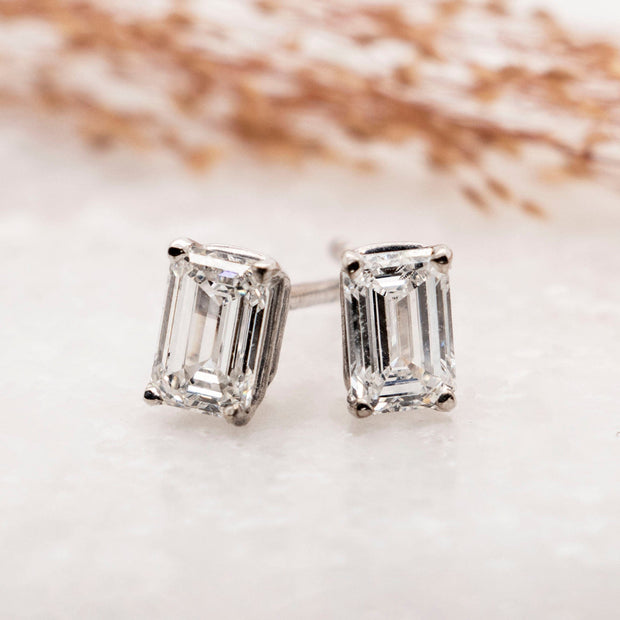 Noah James Jewellers Manchester In Stock Earring Celeste Emerald Cut Claw Set Lab-Grown Diamond Earrings 1.00ct 18ct White Gold Lab Grown Diamond Moissanite