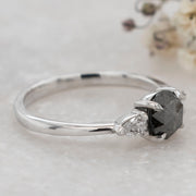 Noah James Jewellers Manchester In Stock Engagement Ring Alicia Rose Cut Salt and Pepper Diamond 3 stone Ring Platinum Lab Grown Diamond Moissanite